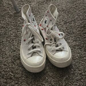 Converse Kids High-Top Sneakers - White with Red and Pink Accents